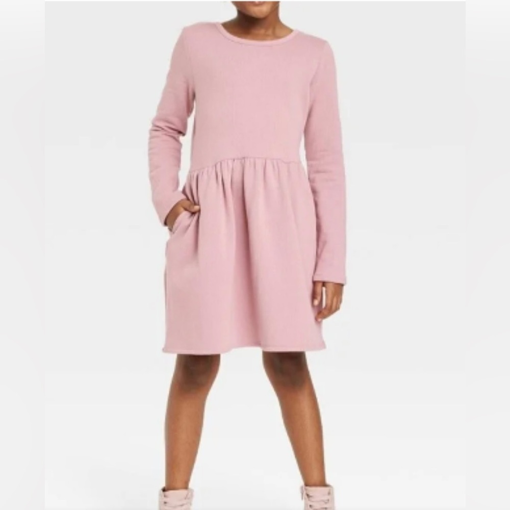 Cat & Jack Ballet Pink Cozy Ribbed Dress with Pockets XL (14/16)